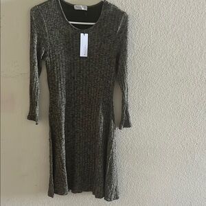 Michael Stars Gray Long Sleeve Scoop Neck Sweater Dress